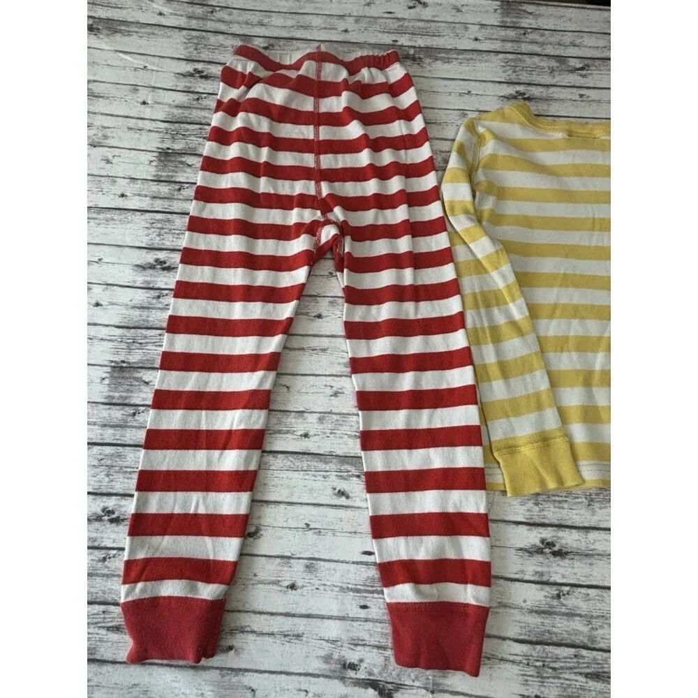 Hanna Andersson Kids Yellow Red Striped Christmas Holiday Pajama Set‎ 5 Snug Fit